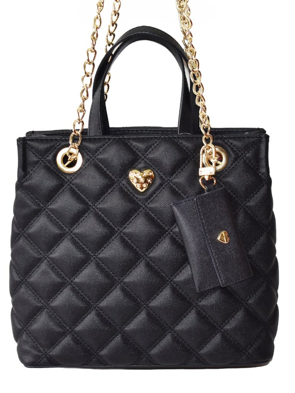 Betsey Johnson Women’s Shoulder Bag 2-Pc Set Diamond Quilted Faux Leather Bag - Picture 4 of 9